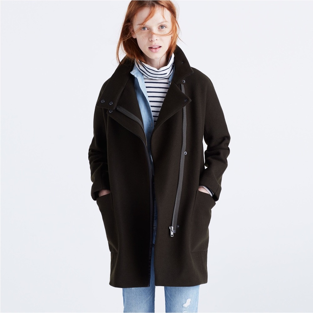 Madewell City Grid forest green wool winter peacoat